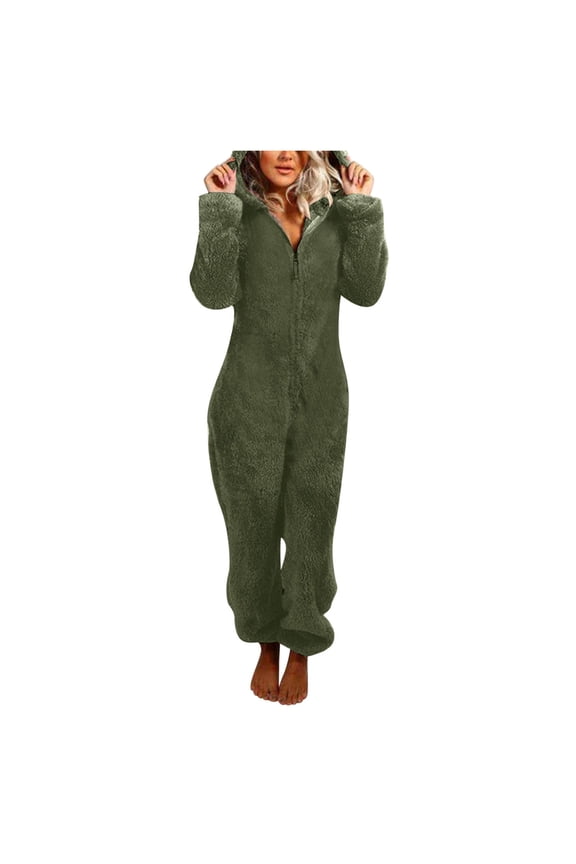 Women'S Clothing ,Long Sleeve Hooded Jumpsuit Pajamas Winter Warm Rompe Sleepwear