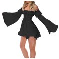 thumbnail image 1 of FRSASU Women'S Dress Clearance,Ladies One-Shoulder Trumpet Sleeves Ruffled Sweet Retro Vintage Style Chiffon Dress, 1 of 8