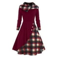 thumbnail image 1 of FRSASU Women'S Dress ,Women'S Gothic Vintage Plaid Panel Hooded Button Dress Retro Dark Midi Dress, 1 of 5