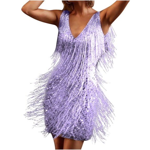 FRSASU Women'S Dress Clearance,Women V Neck Solid Color Tassel Sleeveless Dress Short Skirt
