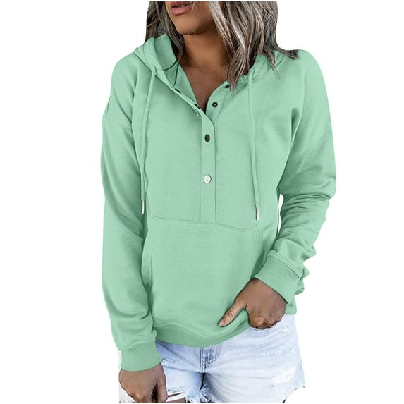 FRSASU Women'S Plus Size Clearance Top,Hoodies Fall Solid Long Sleeve Sweatshirt Button Down Drawstring Pullover Top Blouse with Pocket