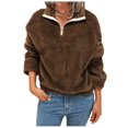 thumbnail image 1 of FRSASU Women'S Plus Size Clearance Top,Zipper Patchwork Long Sleeves Tops Plush Pullover Sweatshirt, 1 of 9