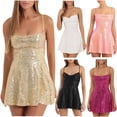 thumbnail image 1 of FRSASU Women's Sparkly Sequin Mini Dress Shiny Spaghetti Strap Glitter Short Cocktail Party Dresses White, 1 of 4