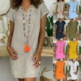 thumbnail image 1 of FRSASU Women's Short Sleeve Dress Solid V-Neck Summer Beach Linen Casual Loose Tops Dresses Yellow, 1 of 5