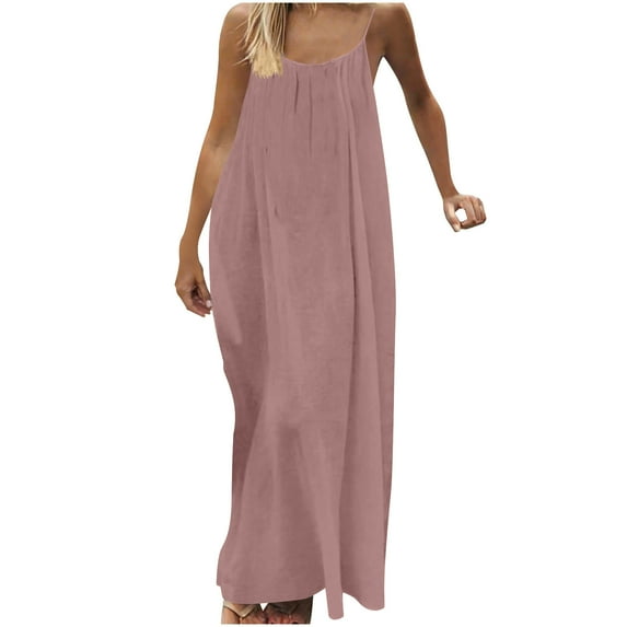 FRSASU Women's Summer Sleeveless Backless cami Dresses Spaghetti Strap Flowy Dress Long Sundress with Back Tie Pink