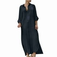 thumbnail image 1 of FRSASU Women's Plus Size Casual Button Down Front 3/4 Sleeve Linen Maxi Dress Side Slit Long Cardigan Cover Ups Shirt Dresses Dark Blue, 1 of 6