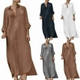 thumbnail image 1 of FRSASU Women's Plus Size Casual Button Down Front 3/4 Sleeve Linen Maxi Dress Side Slit Long Cardigan Cover Ups Shirt Dresses White, 1 of 6