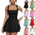 thumbnail image 1 of FRSASU Women's Square Neck Layered Ruffle Hem Mini Dress Sleeveless Low Cut A-Line Swing Ruched Waist Short Party Dresses White, 1 of 5