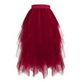 thumbnail image 1 of FRSASU Tulle Skirts for Women Mesh Tiered Layered Asymmetrical Hem High Low Elastic High Waist Prom Party Tutu Midi Skirt Wine, 1 of 2