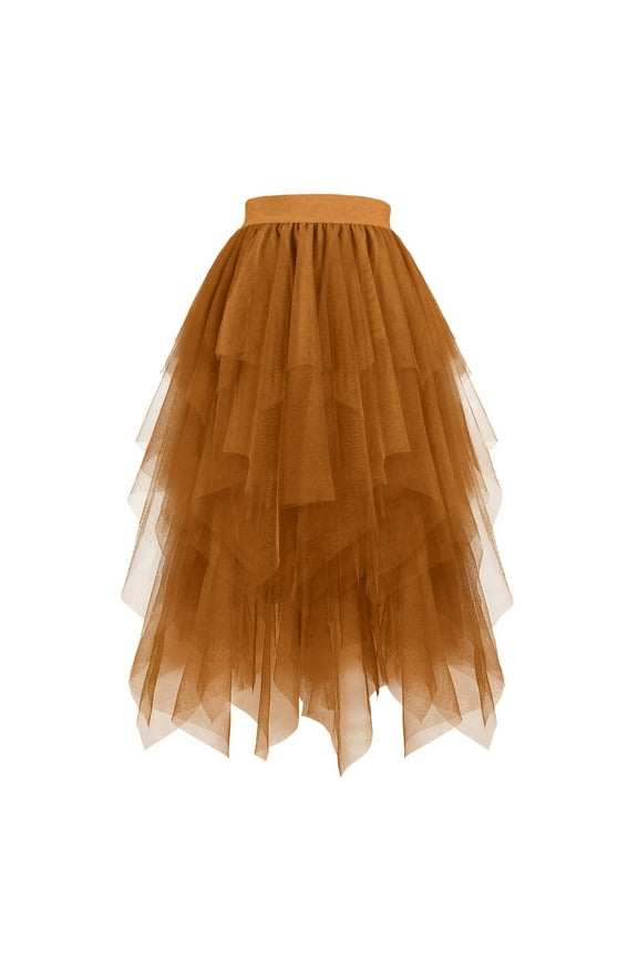Women'S Tulle Skirt High Waist Elastic Layered Puffy A-Line Midi Fairy Tutu Skirt Yellow