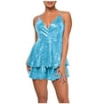 thumbnail image 1 of FRSASU Women Sequin Romper Sparkly Jumpsuit Shorts Shiny Deep V Neck Backless One Piece Shorts Party Concert Outfit Light Blue, 1 of 5