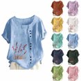 thumbnail image 1 of FRSASU Women Short Sleeve Tops Spring Lightweight Button Tees Crew Neck Baggy Casual Floral Printed T-Shirt Summer Yellow, 1 of 5