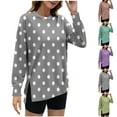thumbnail image 1 of FRSASU Women Side Split Sweatshirt Fall Crewneck Long Sleeve Oversized Shirts Casual Polka Dot Print Pullover Tops Yellow, 1 of 4