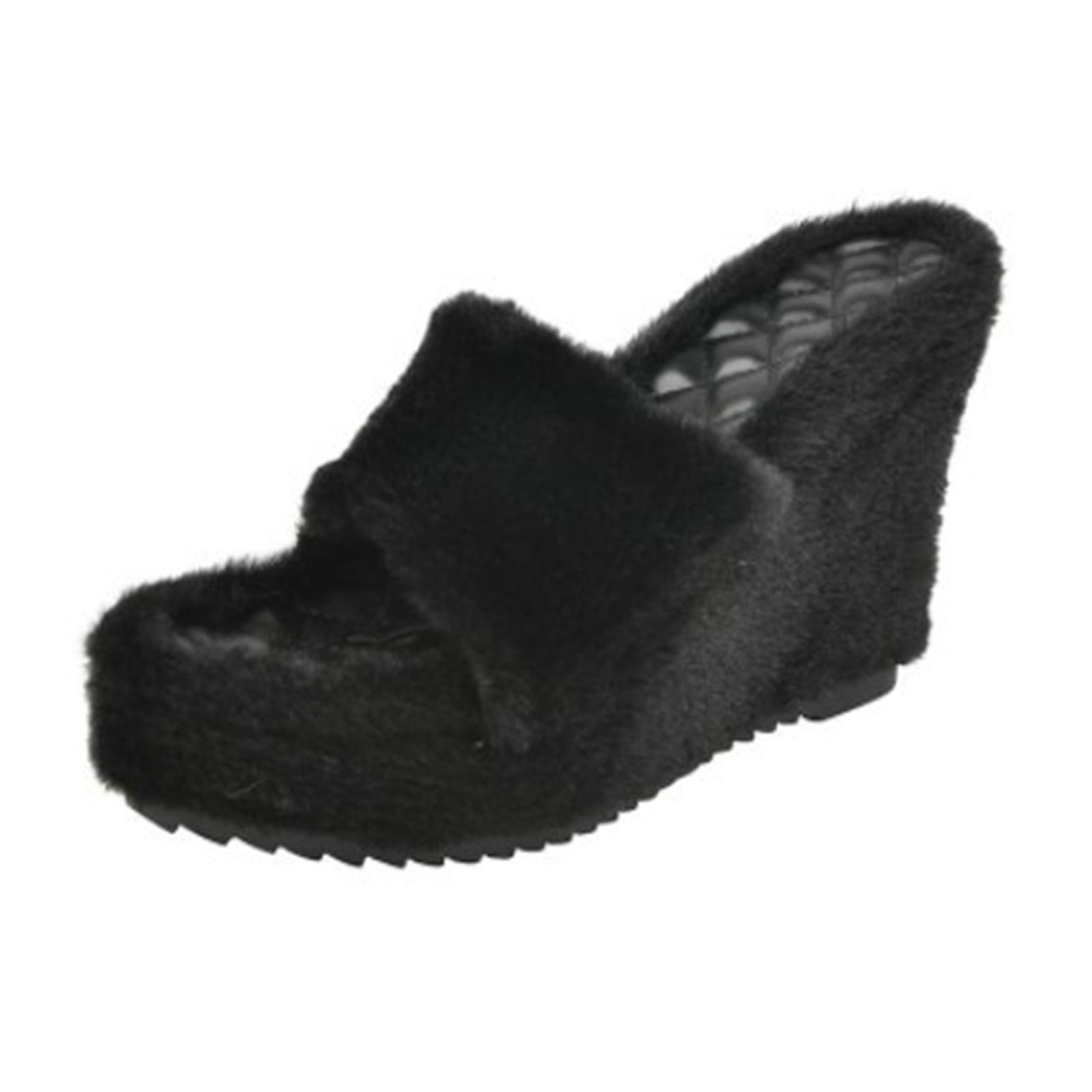 FRSASU Women Slippers Clearance,Furry Slippers Thick Soled Wedges