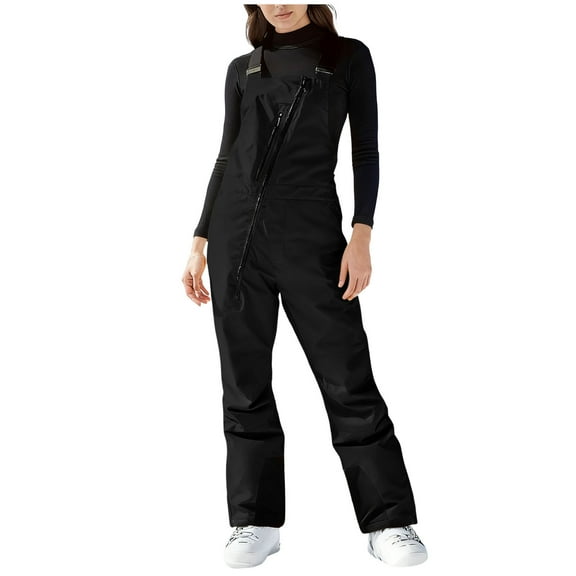 FRSASU Women Snow Bibs - Adjustable Overalls, Windproof & Waterproof Ski Pants, Insulated Warm Pants Black