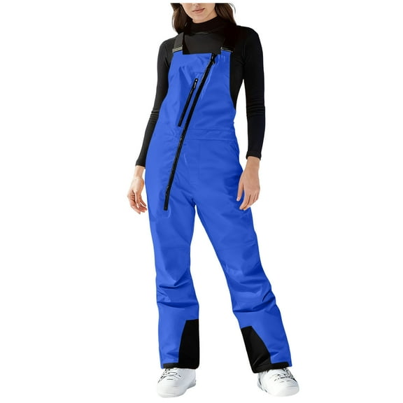 FRSASU Women Snow Bibs - Adjustable Overalls, Windproof & Waterproof Ski Pants, Insulated Warm Pants Blue