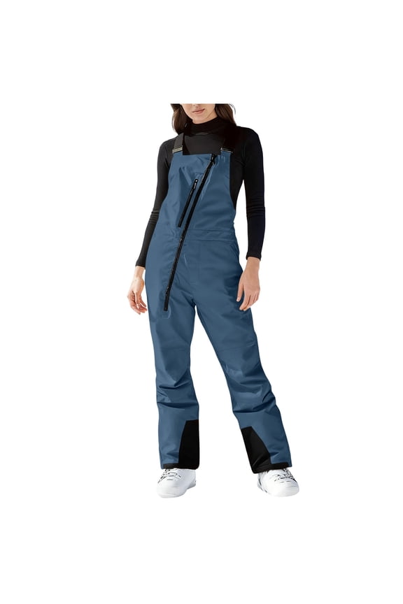 Women Snow Bibs - Adjustable Overalls, Windproof & Waterproof Ski Pants, Insulated Warm Pants Navy