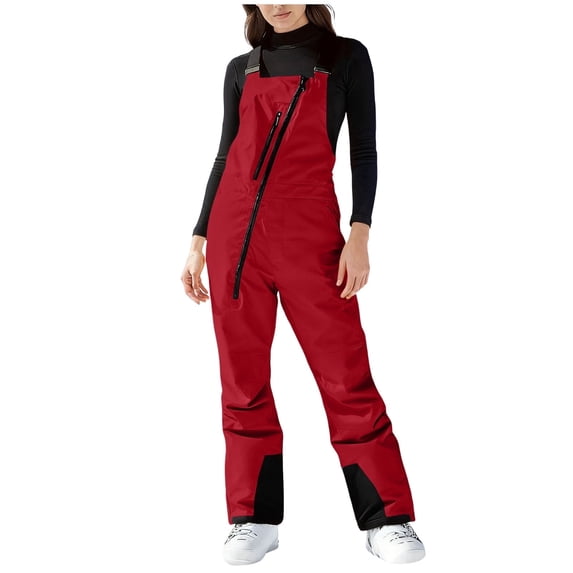 FRSASU Women Snow Bibs - Adjustable Overalls, Windproof & Waterproof Ski Pants, Insulated Warm Pants Red