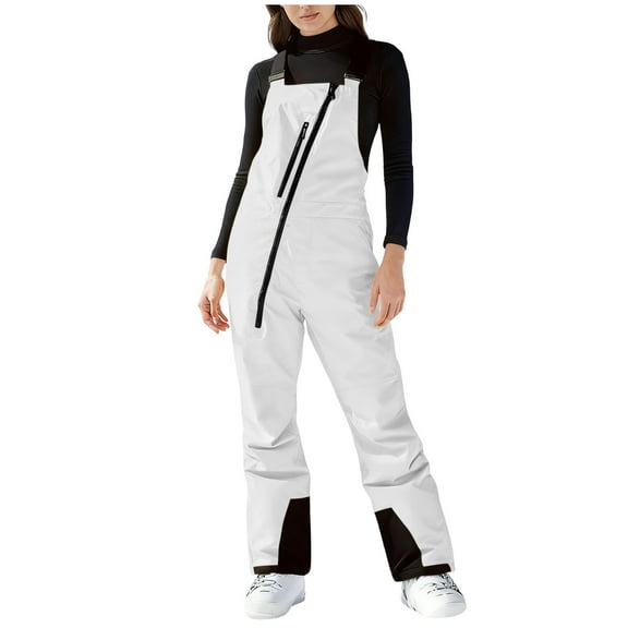 FRSASU Women Snow Bibs - Adjustable Overalls, Windproof & Waterproof Ski Pants, Insulated Warm Pants White