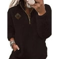 thumbnail image 1 of FRSASU Women Solid Color Fleece Half Zip Loose Basic Pullover Fall and Winter Oversized Tops Casual Long Sleeve Sweatshirt with Pocket Black, 1 of 4