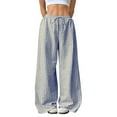 thumbnail image 1 of FRSASU Women Spring Summer Casual Drawstring Elastic Waist Loose Wide Leg Striped Pants with Pockets Blue, 1 of 7