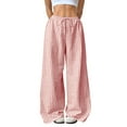 thumbnail image 1 of FRSASU Women Spring Summer Casual Drawstring Elastic Waist Loose Wide Leg Striped Pants with Pockets Red, 1 of 7