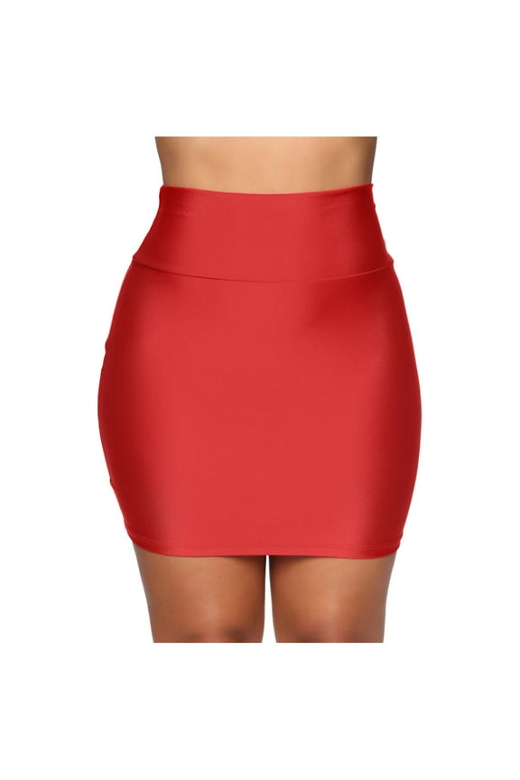 Women Stretch Tight Skirt High Waist Short Slim Mini Skirts Red 10(XL)