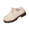 thumbnail image 1 of FRSASU Women Suede Platform Wedge Rocker Loafers Comfortable Round Toe Wedge Non-Slip Casual Lace Up Dress Moccasin Shoes Beige, 1 of 9