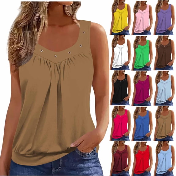 FRSASU Women Summer Fashion Solid Color Elastic V Neck Tank Tops Loose Fit Flowy Sleeveless Casual Shirts Yellow