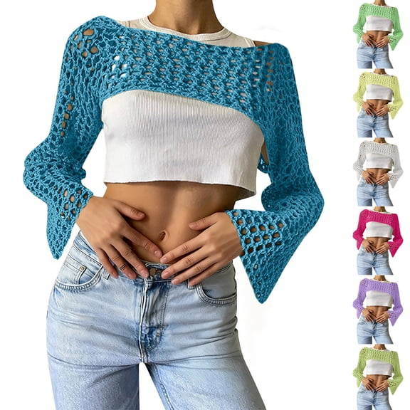 FRSASU Women Sweater Cover up Women's Crochet Knit Hollow Out Comfortable Blouse for Summer Streetwear Fashionable Yellow