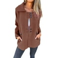 thumbnail image 1 of FRSASU Women Sweatshirt Lapel Collar Long Sleeve Jacket Solid Color Button Casual Hoodless Tops Coat Outwear with Pocket Brown XXL(XXL), 1 of 7
