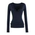 thumbnail image 1 of FRSASU Women V Neck Lace Long Sleeve Shirts Basic Slim Fitted Going Out Trendy Winter Casual Tops Navy, 1 of 3
