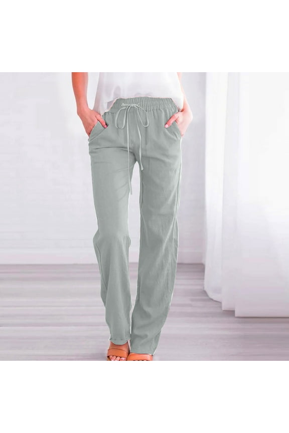 Women Wide Leg Drawstring cotton and linen Pants Beach Casual Elastic High Waisted Loose Trousers Mint Green