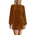 thumbnail image 1 of FRSASU Women Winter Velvet Dress Long Sleeve Shirt Dress Wedding Guest Holiday Party Cocktail Mini Dresses Gold, 1 of 6