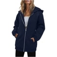 thumbnail image 1 of FRSASU Women Zip Up Hooded Sweatshirt Top Ladies Solid Color Long Sleeve Casual Loose Lightweight Jacket with Pockets Navy M(M), 1 of 6