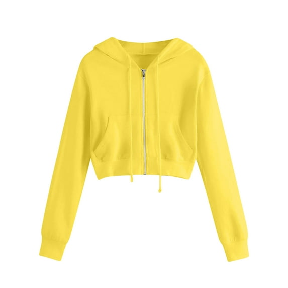 FRSASU Women coats plus size Zip Up Hoodies Sweatshirts Clothes Teen Girl Fall Drawstring Jackets with Pockets Overcoat Yellow 12(M)