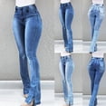 thumbnail image 1 of FRSASU Women fashion ripped casual pocket button Mid Waisted wide leg slightly flared jeans Stretchy Slim Casual jeans long pants Sky Blue, 1 of 9