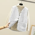 thumbnail image 1 of FRSASU Women lamb plush vest Coat Short Jacket Winter Sleeveless Button Solid Outerwear Jacket with Pockets White, 1 of 4