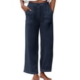 thumbnail image 1 of FRSASU Women's 100% Cotton High Waisted Wide Leg Palazzo Pants Casual Lounge Boho Flowy Pants with Pockets Navy-A, 1 of 9
