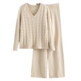 thumbnail image 1 of FRSASU Women's 2 Piece Outfit Sweater Lounge Sets Long Sleeve Knit Pullover Wide Leg Pant Tracksuit Loungewear Beige, 1 of 9