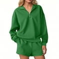 thumbnail image 1 of FRSASU Women's 2 Piece Outfits Fall Jacquard Half Zip Pullover Sweatshirt Loose Wide Leg Shorts Tracksuits Green XXL(XXL), 1 of 7