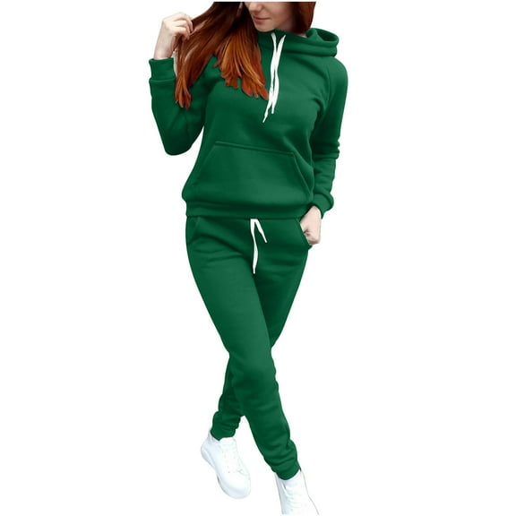 FRSASU Women's 2 Piece Outfits Solid Color Casual Raglan Sleeves Hoodie Sweatshirt Top and Loose Jogging Pants Green