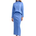 thumbnail image 1 of FRSASU Women's 2 Piece Outfits Solid Color Long Sleeve Round Neck Knit Sweater Top Lounge Sets Tracksuits Light Blue, 1 of 7
