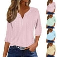 thumbnail image 1 of FRSASU Women's 3/4 Length Sleeve T Shirts V Neck Tops Casual Blouses Loose Fit Tees Fashion Clothes Yellow, 1 of 5