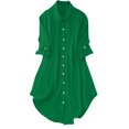 thumbnail image 1 of FRSASU Women's 3/4 Length Sleeve Tunic Tops Solid Color Lapel T Shirts Button Long Blouses Green, 1 of 6