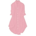 thumbnail image 1 of FRSASU Women's 3/4 Length Sleeve Tunic Tops Solid Color Lapel T Shirts Button Long Blouses Pink, 1 of 6