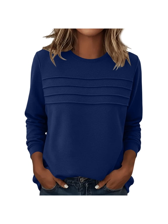 Women's 3/4 Sleeve Pullover Tops Lightweight Casual Crewneck Fall Top Comfy Loose Sweatshirts Navy