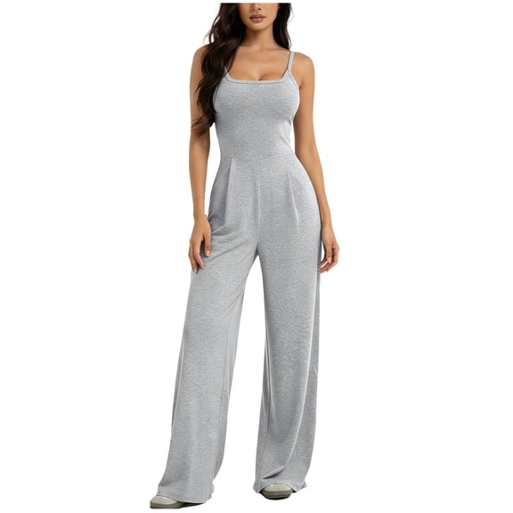 FRSASU Women's Backless Sleeveless Jumpsuits Wide Leg Rompers Spaghetti Strap Overalls Summer Outfits Gray