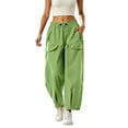 thumbnail image 1 of FRSASU Women's Baggy Cargo Pants Y2K Barrel Wide Leg Streetwear Drawstring Trousers with Pockets Green, 1 of 6