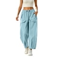 thumbnail image 1 of FRSASU Women's Baggy Cargo Pants Y2K Barrel Wide Leg Streetwear Drawstring Trousers with Pockets Light Blue, 1 of 6